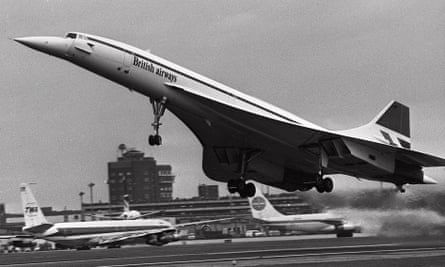 A January 21, 1976 photo of a British Airways Concorde as it makes its inaugural flight from Heathrow Airport in London.