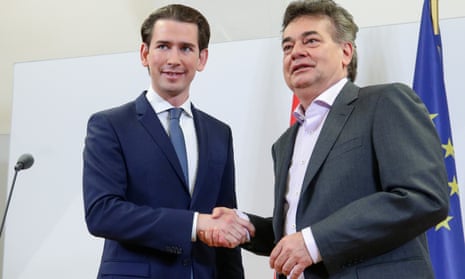 The chancellor, Sebastian Kurz (left), of the conservative ÖVP with the Green leader, Werner Kogler. 