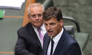 Angus Taylor and Scott Morrison during question time in parliament on Tuesday