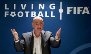 FIFA's President Infantino gestures during a panel discussion in Zurich
