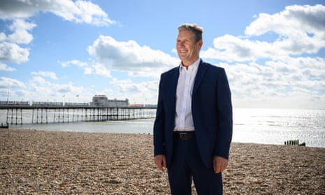 Labour leader Keir Starmer on the beach at Worthing