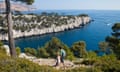 France, Bouches du Rhone, Cassis, the creek (Calanque) of Port Pin, children hiking<br>CN5T10 France, Bouches du Rhone, Cassis, the creek (Calanque) of Port Pin, children hiking