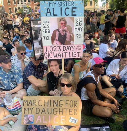 Kate Litman marching for Alice with her parents and brother at Trans Pride 2022, London.