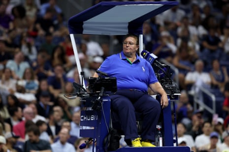 Umpire Alison Hughes officiates during Novak Djokovic of Serbia against Mariano Navone of Argentina in their Men's Singles First Round match on Day One of the 2026 US Open at USTA Billie Jean King National Tennis Center on August 30, 2026 in the Flushing neighborhood of the Queens borough of New York City. (Photo by Julian Finney/Getty Images)