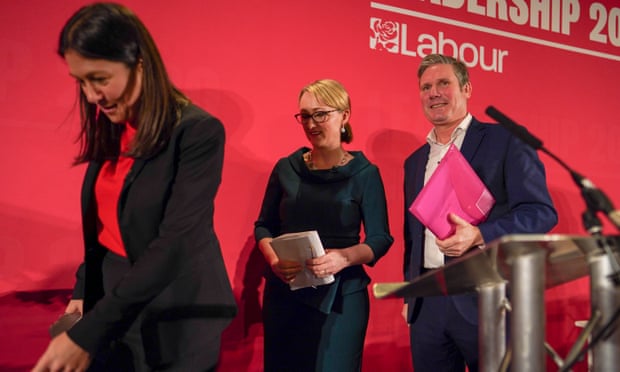 Lisa Nandy, Rebecca Long-Bailey and Keir Starmer at a Labour party leadership hustings in Durham.