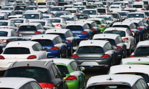 New VW cars waiting on the docks near Sheerness in Kent