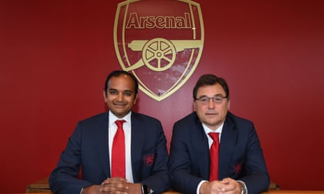 Arsenal managing director Vinai Venkatesham, left, and head of football, Raul Sanllehi are committed to the Premier League