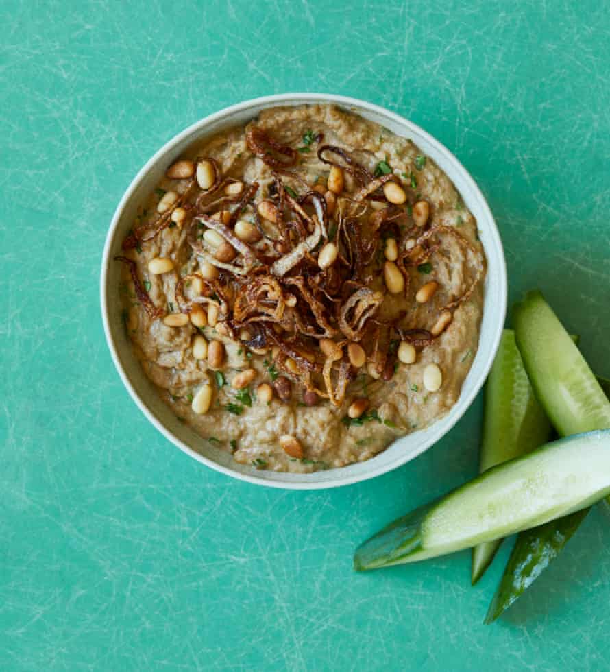 Ravinder Bhogal's green lentil hummus with crispy shallots.
