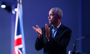 The former US president Barack Obama finishes his speech at Cop26.