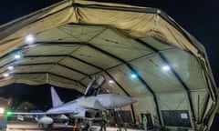 An RAF Typhoon in a hangar in Cyprus