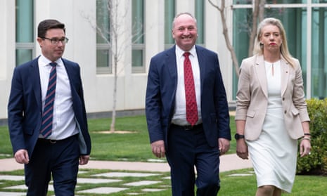 National party leader Barnaby Joyce (middle) has rewarded his key supporters, including David Littleproud (left) and Bridget McKenzie (right), in his ministerial reshuffle on Sunday.