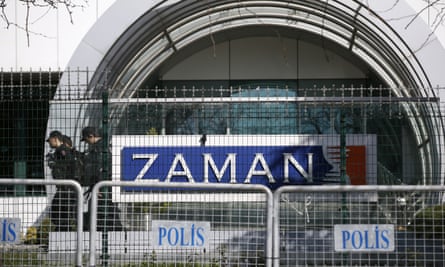 Police at the headquarters of Zaman in Istanbul