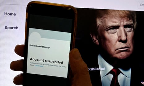 A mobile phone showing the @realDonaldTrump Twitter account during its suspension