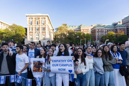 Pro-Israel students at Columbia take part in a protest in support of Israel amid the ongoing conflict in Gaza on 12 October 2023.