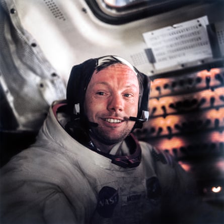 Apollo 11, 21 July 1969, the face of astronaut Neil Armstrong, photographed by Buzz Aldrin moments after their historic moonwalk