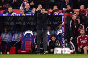 Arsenal manager Mikel Arteta gestures on the touchline.