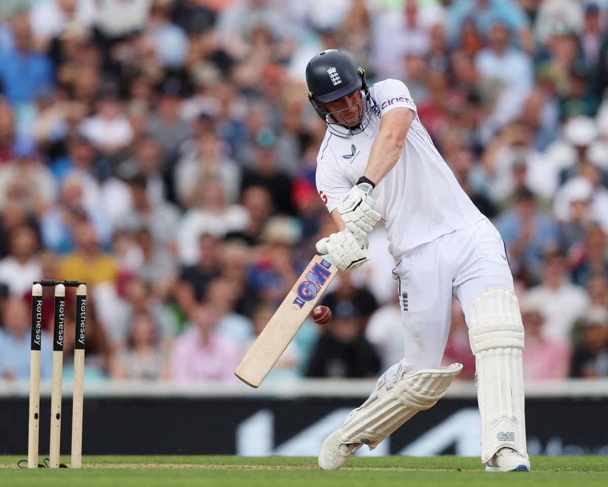 Dan Lawrence batting for England in 2024