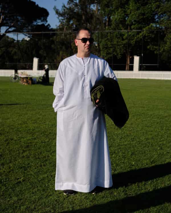 Ahmed Al-Omary poses for a photo before Eid ul Fitr prayers at Parramatta Park in western Sydney