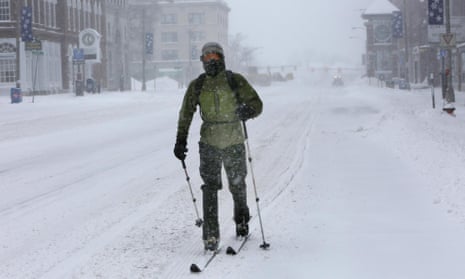 Skier on empty street