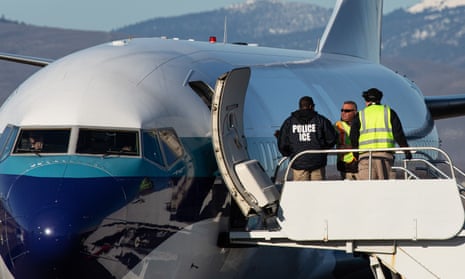 Immigration and Customs Enforcement has conducted 1,008 deportation flights in 2020, including this one, pictured at Yakima, Washington, in February.