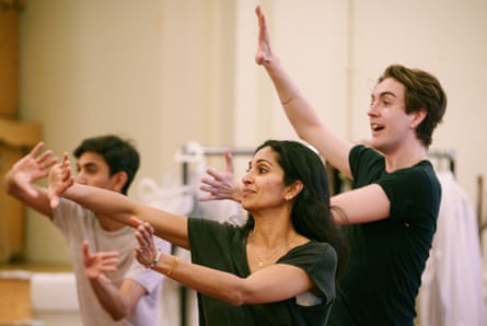 ‘There’s an immediacy to theatre’ … Deven Modha, Natasha Jayetileke and Tommy Belshaw as the rehearsals heat up.