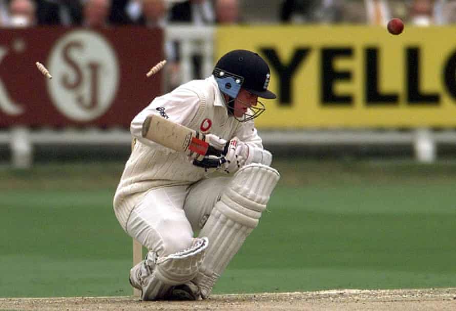 Chris Read is bowled by Chris Cairns for a duck at Lord’s.