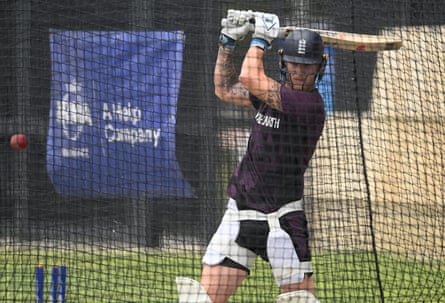 Ben Stokes bats during an England nets session at Optus Stadium.