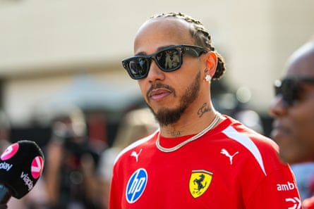 Lewis Hamilton speaks to the media in Bahrain