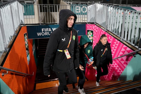 Ireland’s Megan Connolly makes her way out on to the pitch ahead of training yesterday.