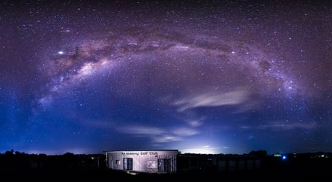 The Milky Way over Maleny golf club, with skyglow from the Sunshine Coast illuminating the horizon