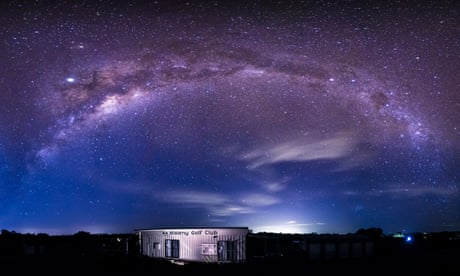 The Milky Way over Maleny golf club, with skyglow from the Sunshine Coast illuminating the horizon