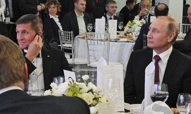 Michael Flynn and Vladimir Putin at a 2015 dinner for the RT news channel in Moscow.