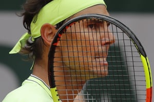 A celebratory grimace from Rafael Nadal as he takes the first set.