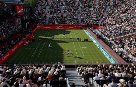 A packed Andy Murray Arena watches Serena Williams in her comeback match of women’s doubles with partner Victoria Mboko against Nicole Melichar-Martinez and Erin Routliffe.