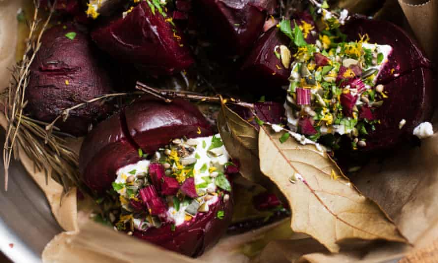 Purple reign: baked beetroot with seeded ricotta.