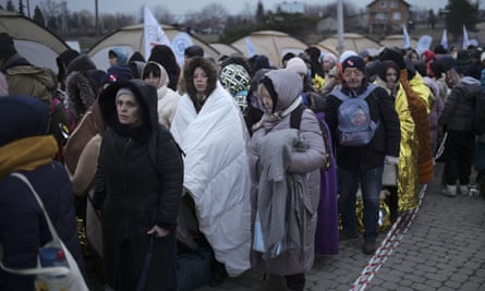 Refugees at the border crossing in Medyka, Poland