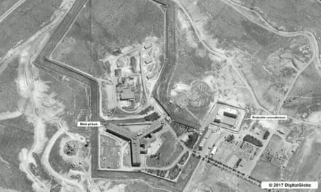 A satellite image of the Saydnaya prison complex, outside Damascus