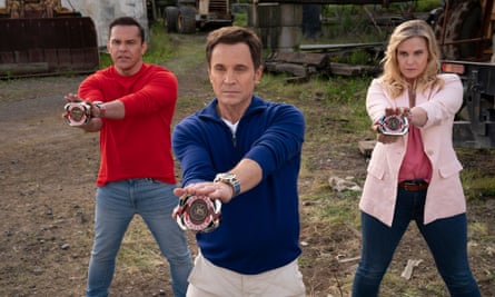From left: Steve Cardenas, David Yost and Catherine Sutherland in Mighty Morphin Power Rangers: Once & Always.