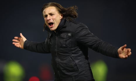 Gareth Ainsworth celebrates after Wycombe’s win at home to Oxford.