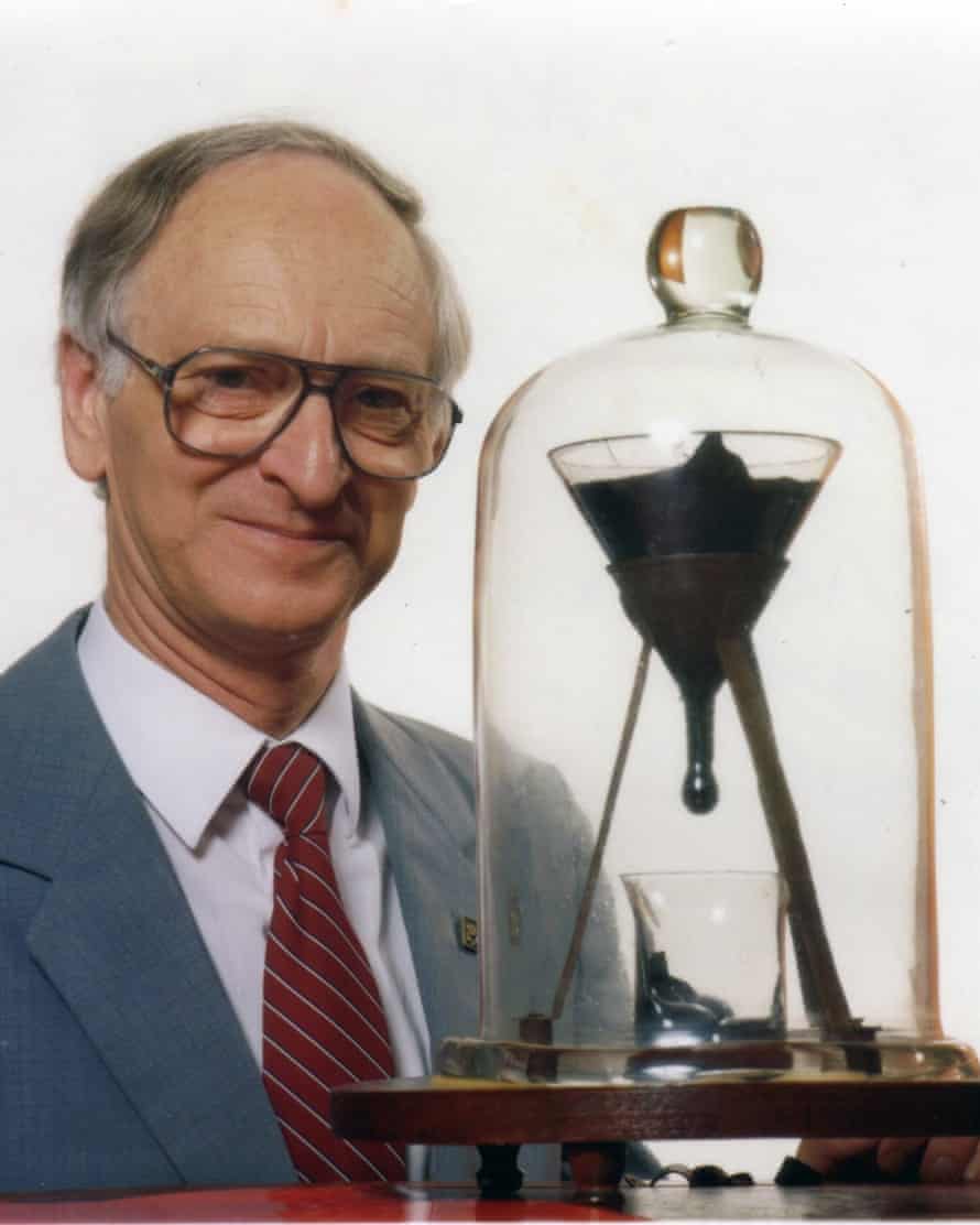 Professor John Mainstone with the eighth drop forming in 1990
