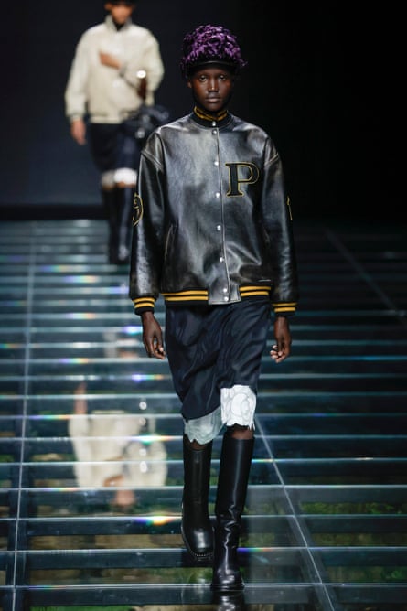 Prada model, Milan fashion week AW 2024-2025.