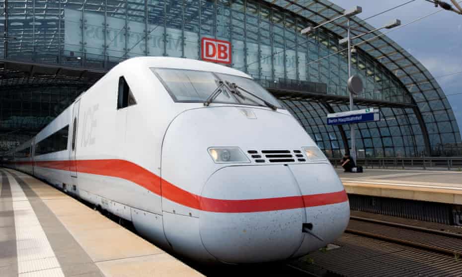 A German high-speed ICE train at Berlin Hauptbahnhof
