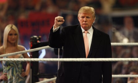 Donald Trump in the ring before WrestleMania 23 at Detroit’s Ford Field in 2007.