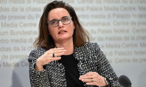 FINMA board chairman Marlene Amstad attends a news conference following talks on UBS's takeover of rival Swiss bank Credit Suisse on March 19, 2023 in Bern.
