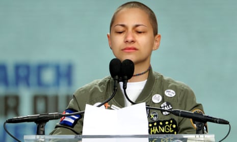 BESTPIX Hundreds Of Thousands Attend March For Our Lives In Washington DC<br>WASHINGTON, DC - MARCH 24:  Tears roll down the face of Marjory Stoneman Douglas High School student Emma Gonzalez as she observes 6 minutes and 20 seconds of silence while addressing the March for Our Lives rally on March 24, 2018 in Washington, DC. Hundreds of thousands of demonstrators, including students, teachers and parents gathered in Washington for the anti-gun violence rally organized by survivors of the Marjory Stoneman Douglas High School shooting on February 14 that left 17 dead. More than 800 related events are taking place around the world to call for legislative action to address school safety and gun violence.  (Photo by Chip Somodevilla/Getty Images) *** BESTPIX ***
