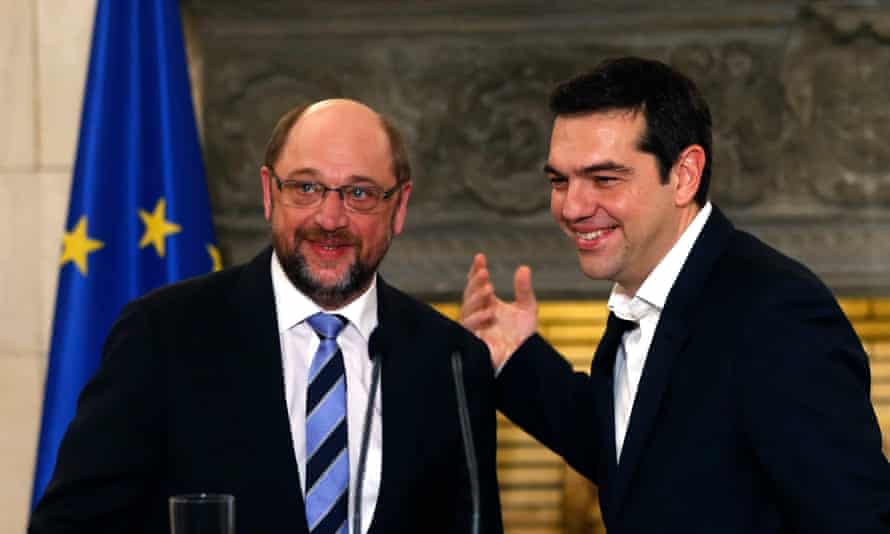 Schulz and Tsipras earlier this year.