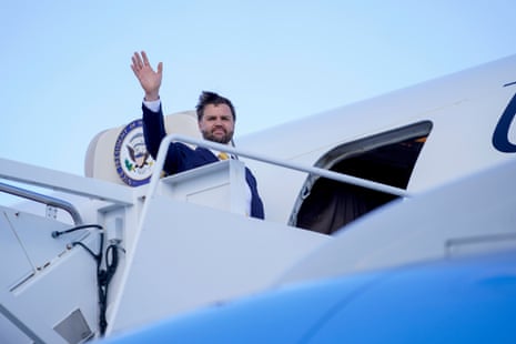 US vice-president JD Vance boards air force two en route to Israel where he is scheduled to meet with Benjamin Netanyahu in ongoing efforts to maintain the fragile ceasefire.