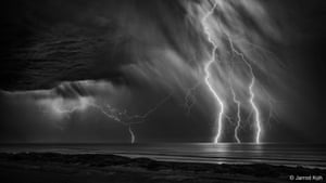 Dramatic lightning strike in a dark sky