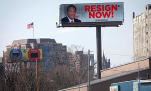 A billboard in Albany calling on Cuomo to resign in the wake of allegations that he sexually harassed young women.