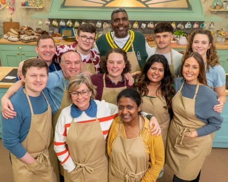 Amos Lilley (centre back) in series 14 of The Great British Bake Off.